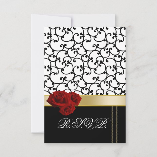 tarjeta de damasco de rosas rojas rsvp estándar 3. (Anverso)