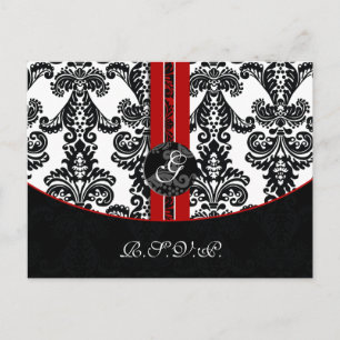 tarjeta de damasco rojo Wedding rsvp
