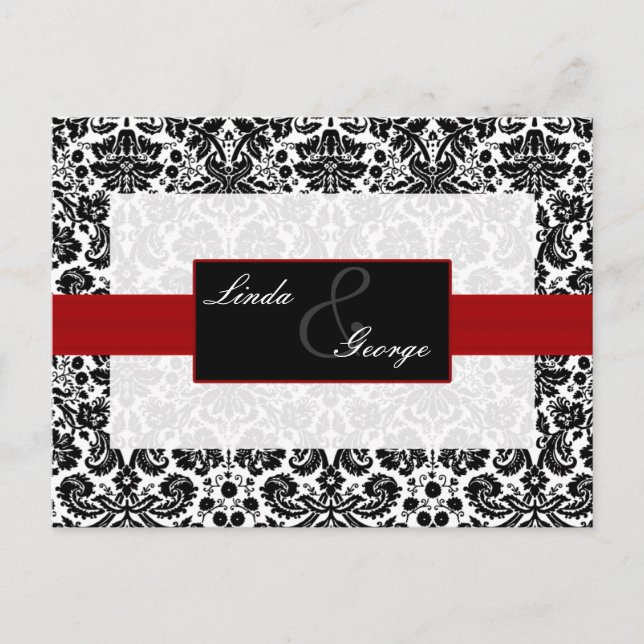 tarjeta de damasco rojo Wedding rsvp (Anverso)