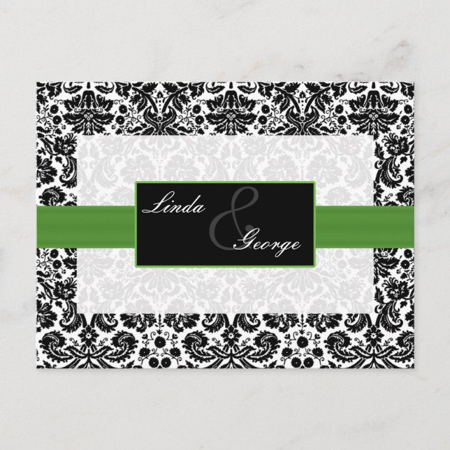 tarjeta de damasco verde Boda Rsvp (Anverso)