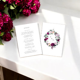 Tarjeta de datos de boda burgundy con monograma fl