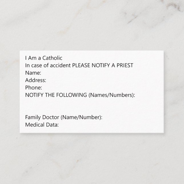 Tarjeta de datos de emergencia (Anverso)