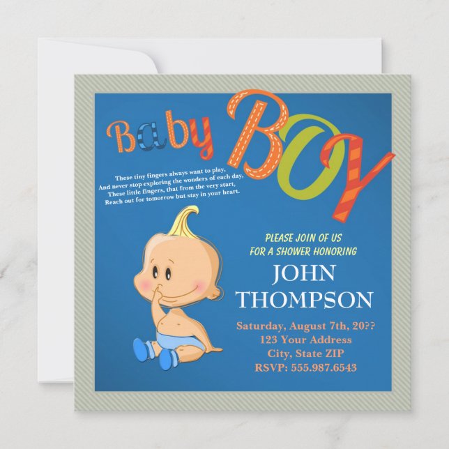 Tarjeta de dedo divertida Baby Shower Baby BOY Blu (Anverso)