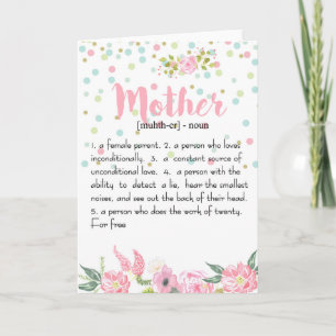 Tarjeta de definición de la madre - regalo del día