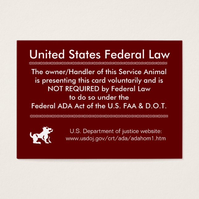 Tarjeta de derechos de perro de servicio (Frente)