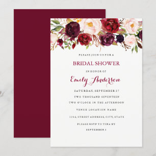 Tarjeta de Desayuno Nupcial de Otoño Floral Rojo B