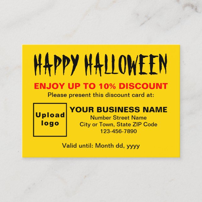 Tarjeta de descuento amarilla de Halloween Busines (Anverso)