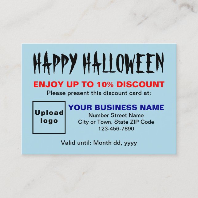 Tarjeta de descuento azul claro de Halloween empre (Anverso)