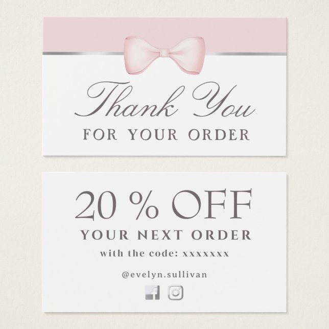 Tarjeta de descuento Coquette Pink bow (Anverso y reverso)