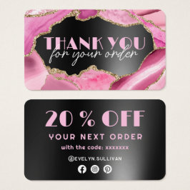 Tarjeta de descuento de ágata rosa con lámina negr