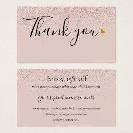 Tarjeta de descuento de agradecimiento en rosa oro
