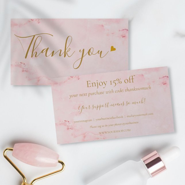 Tarjeta de descuento de agradecimiento por comprar (Pink Marble Thank You For Shopping Discount Card)