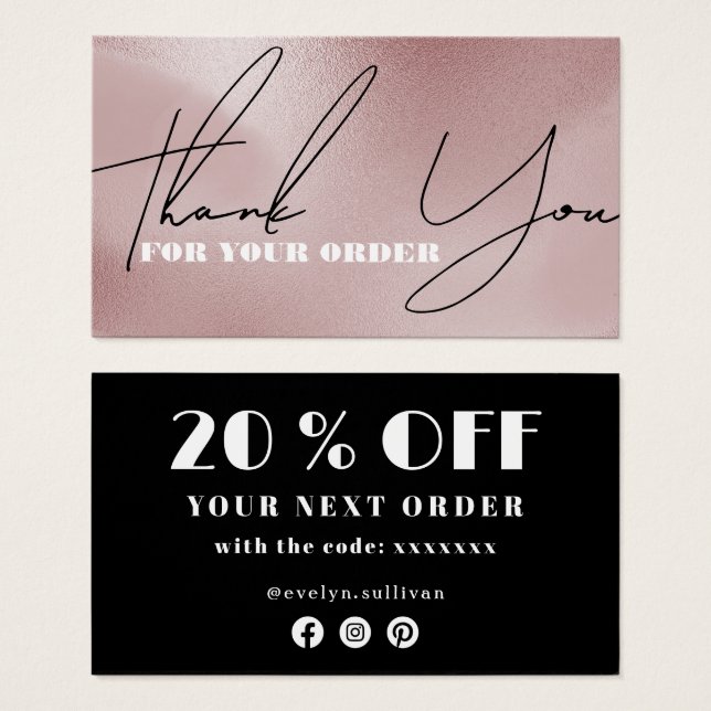 tarjeta de descuento de agradecimiento rosa rosa (Anverso y reverso)