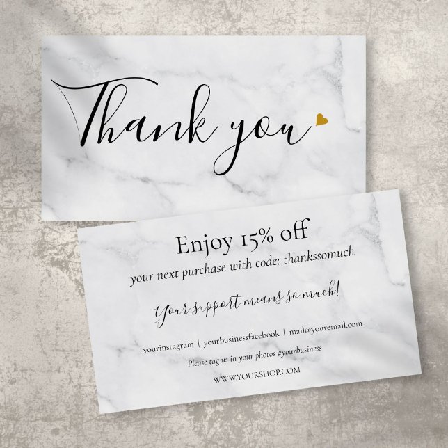 Tarjeta de descuento de agradecimiento Simple Marb (Simple Marble Thank You For Shopping Discount Card)
