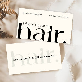 Tarjeta de descuento de belleza blanca y negra mod