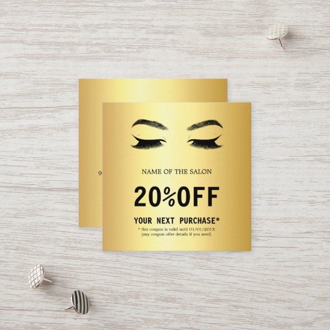 Tarjeta de descuento de Golden Lashes & Brows Beau (Anverso/Reverso In Situ)