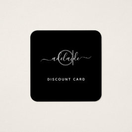 Tarjeta de descuento de monograma blanco negro mod