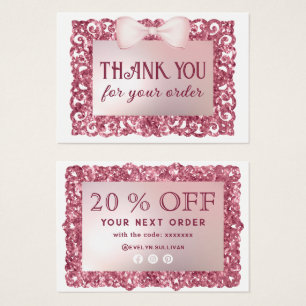 Tarjeta de descuento de purpurina Frame Pink Bow