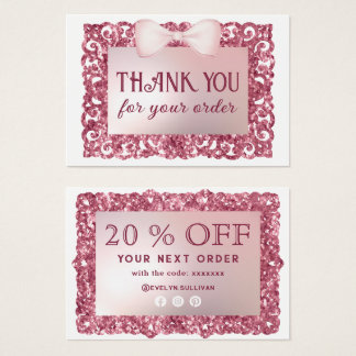 Tarjeta de descuento de purpurina Frame Pink Bow