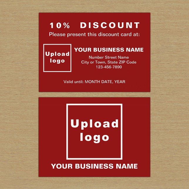 Tarjeta de descuento de Red de Negocios (Front and back sides of red discount card for your business. Attract more customers or clients.)