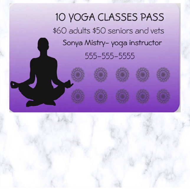 Tarjeta de descuento editable de 10 clases de yoga (Subido por el creador)