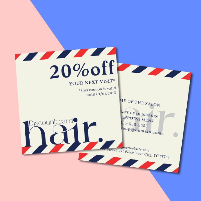 Tarjeta de descuento elegante de belleza azul rojo (Subido por el creador)