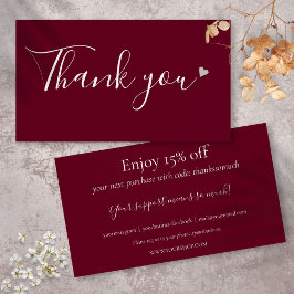 Tarjeta de descuento Gracias por comprar Burgundy