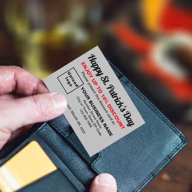 Tarjeta de descuento para adultos Patrick Gray (Attract more customers this Saint Patrick's Day. Business Saint Patrick gray discount card.)