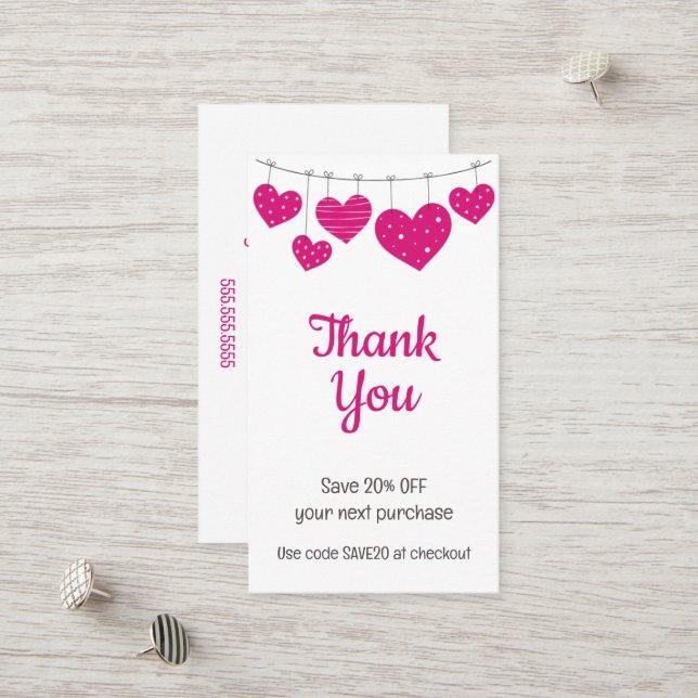 Tarjeta de descuento para garland del corazón rosa (Anverso/Reverso In Situ)