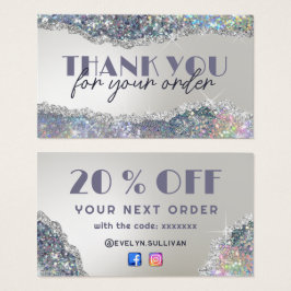 Tarjeta de descuento para purpurina plateado iridi