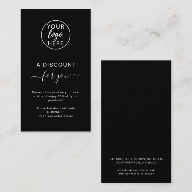 Tarjeta de descuento personalizada negra para nego (Anverso / Reverso)