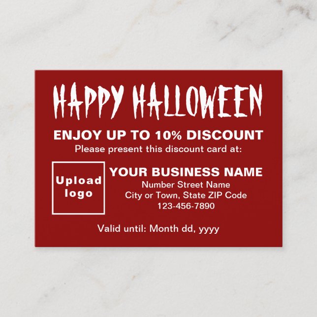 Tarjeta de descuento roja de Halloween de negocios (Anverso)