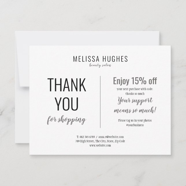 Tarjeta de descuento simple gracias por comprar (Anverso)
