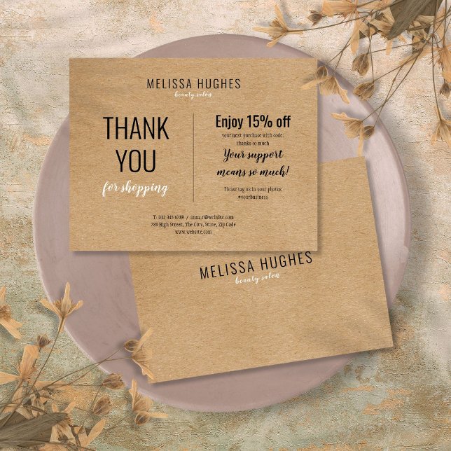 Tarjeta de descuento simple rústica de agradecimie (Simple Rustic Thank You For Shopping Discount Card)