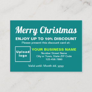 Tarjeta de descuento verde azulado de Navidad para