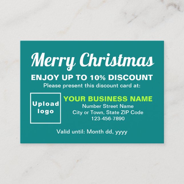Tarjeta de descuento verde azulado de Navidad para (Anverso)