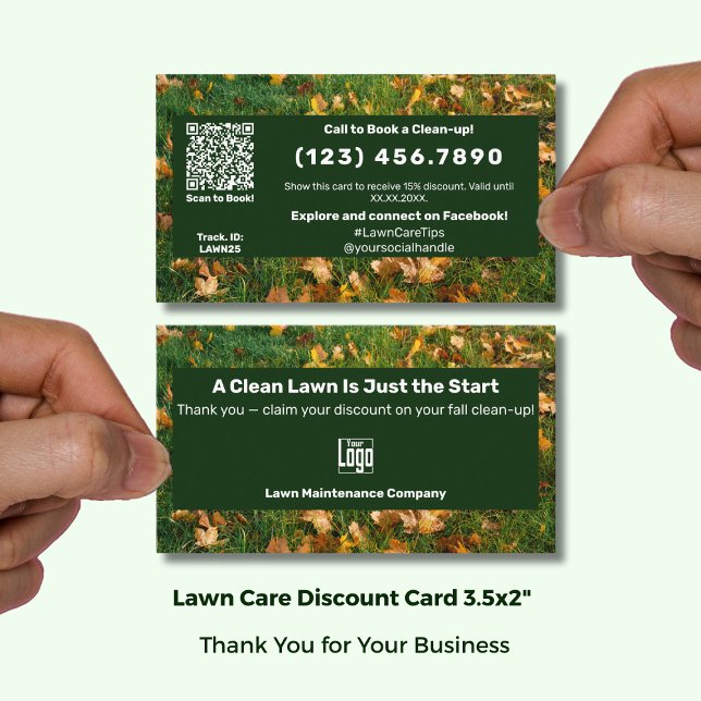 Tarjeta De Descuentos A Clean Lawn Is Just the Start Seasonal Autumn  (A Clean Lawn Is Just the Start Seasonal Autumn Discount Card; Size:3.5x2 Inch, Green White Branding)