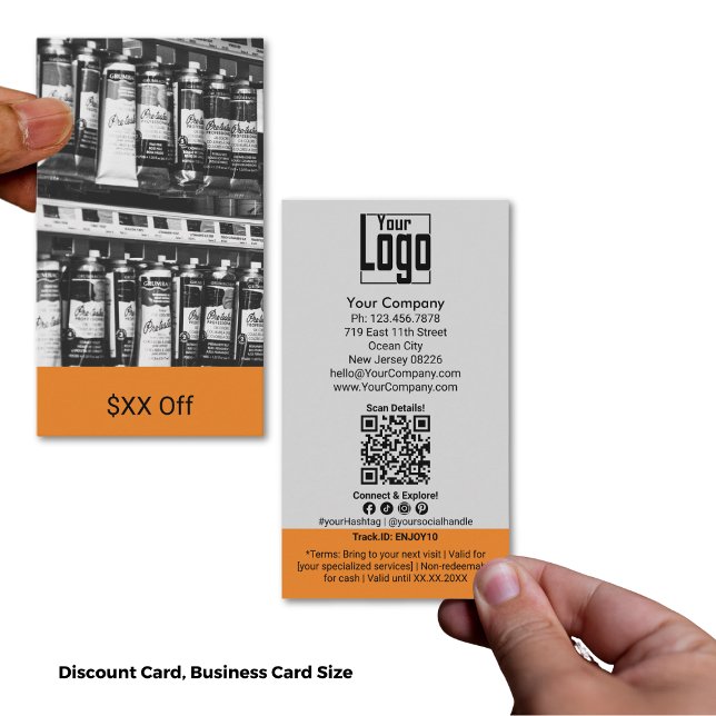 Tarjeta De Descuentos Acentos de Naranja de imágenes de servicio $XX des (Service Image Orange Accents $XX Off Discount Card)