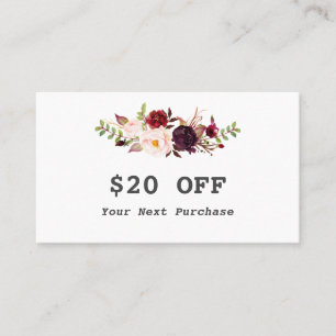 Tarjeta De Descuentos Acuarela moderna Burgundy Floral Makeup Artista