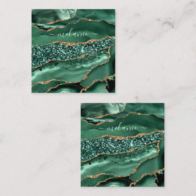 Tarjeta De Descuentos Agate Green Gold Purpurina Geode Marble Custom Nam (Anverso / Reverso)