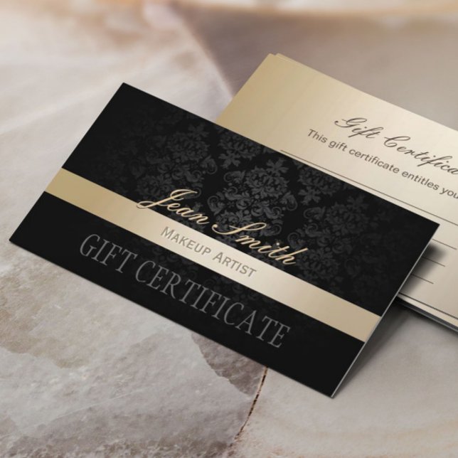 Tarjeta De Descuentos Artista de maquillaje Gold Striped Damask Certific (Subido por el creador)