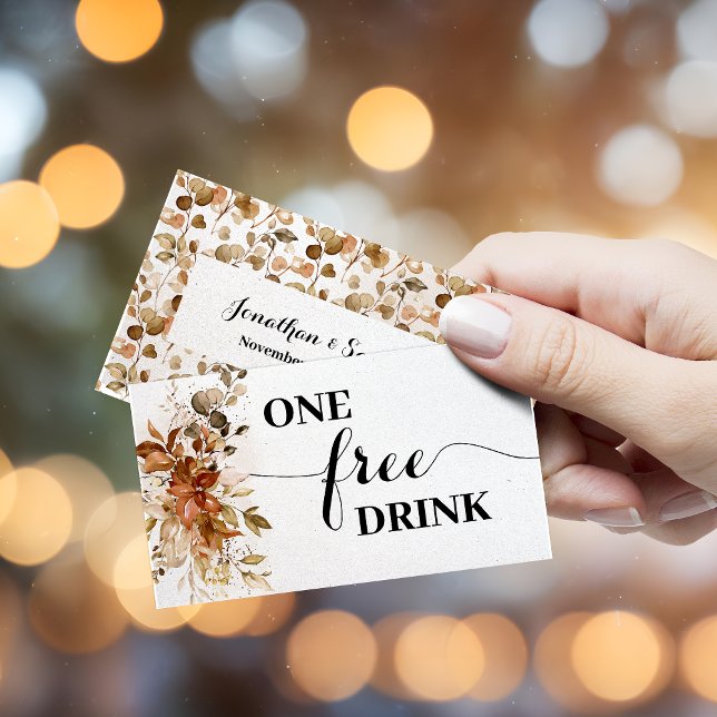 Tarjeta De Descuentos Autumn Free Drink Wedding Reception Ticket Card (Subido por el creador)
