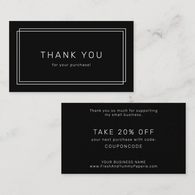 Tarjeta De Descuentos AVERY Modern Dark Black Business Thank You (Anverso / Reverso)