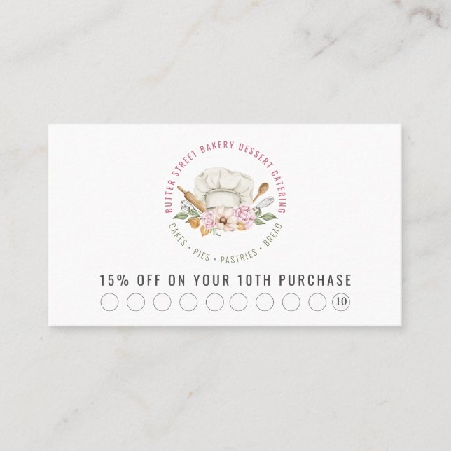 Tarjeta De Descuentos Baker Pastry Chef Acuarela Baking Utensis (Anverso)