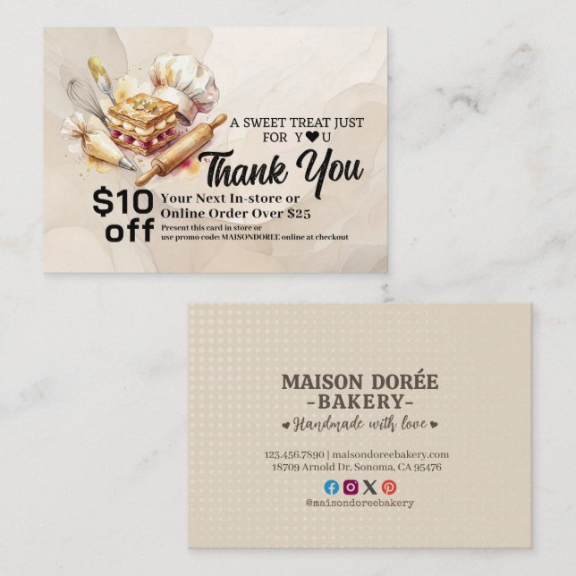 Tarjeta De Descuentos Bakery Pastry Chef Cake Baker Thank You Promo Code (Anverso / Reverso)