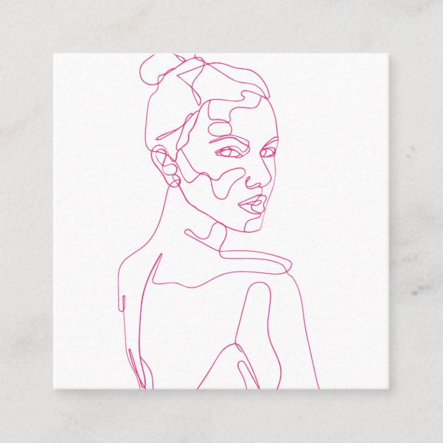 Tarjeta De Descuentos Belleza de dibujo de líneas femeninas rosa elegant (Anverso)