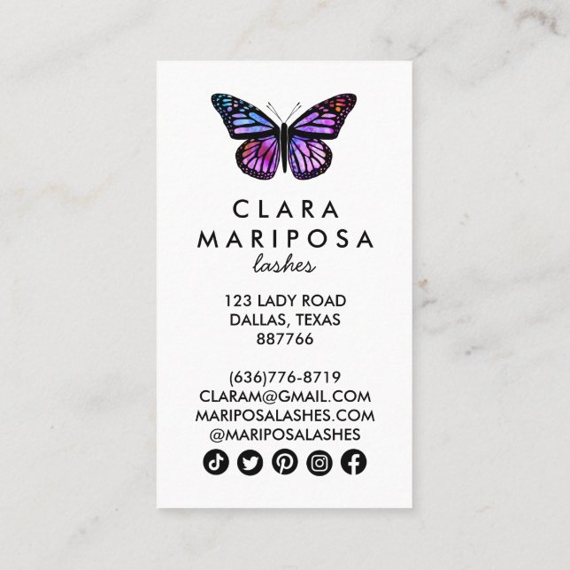 Tarjeta De Descuentos Belleza de mariposa morada Yoga maquillaje Wellnes (Reverso)