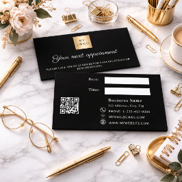 Tarjeta De Descuentos Black white QR business logo appointment card