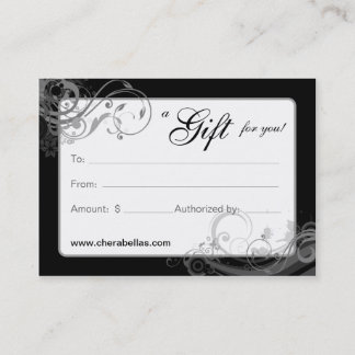 Tarjeta De Descuentos Blanco floral del negro de los remolinos del
