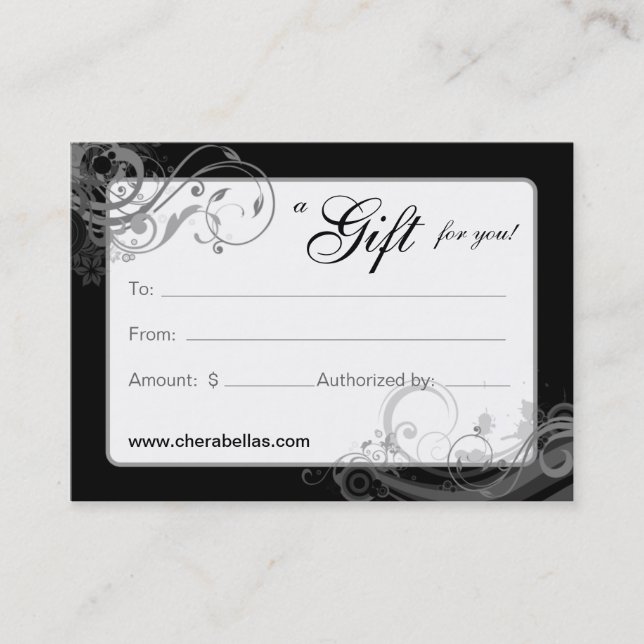 Tarjeta De Descuentos Blanco floral del negro de los remolinos del (Anverso)